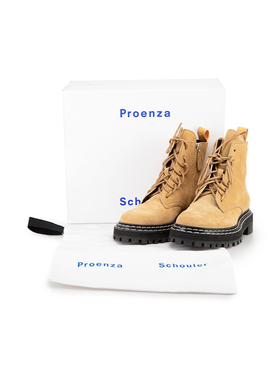 Proenza Schouler Beige Suede Crosta Lace Up Combat Boots Size IT 38 1