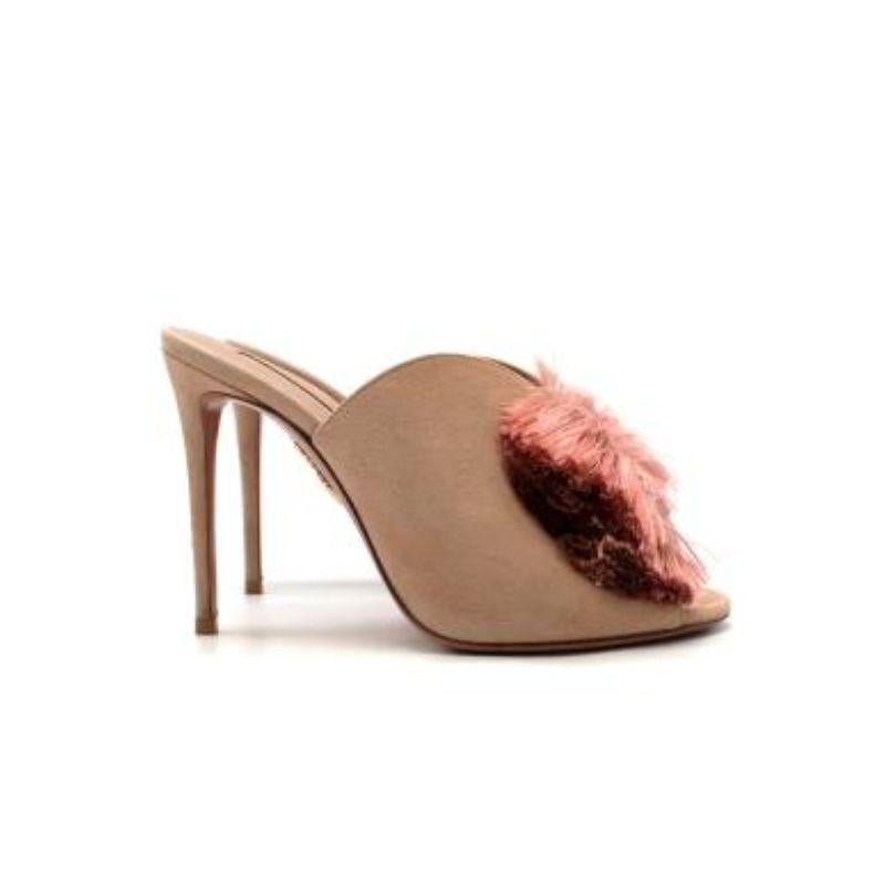 Brown Beige suede & pink tasseled Lotus Blossom heeled mules For Sale