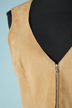 Beige suede vest with fringes and silver metal eyelet  Thierry Mugler Couture