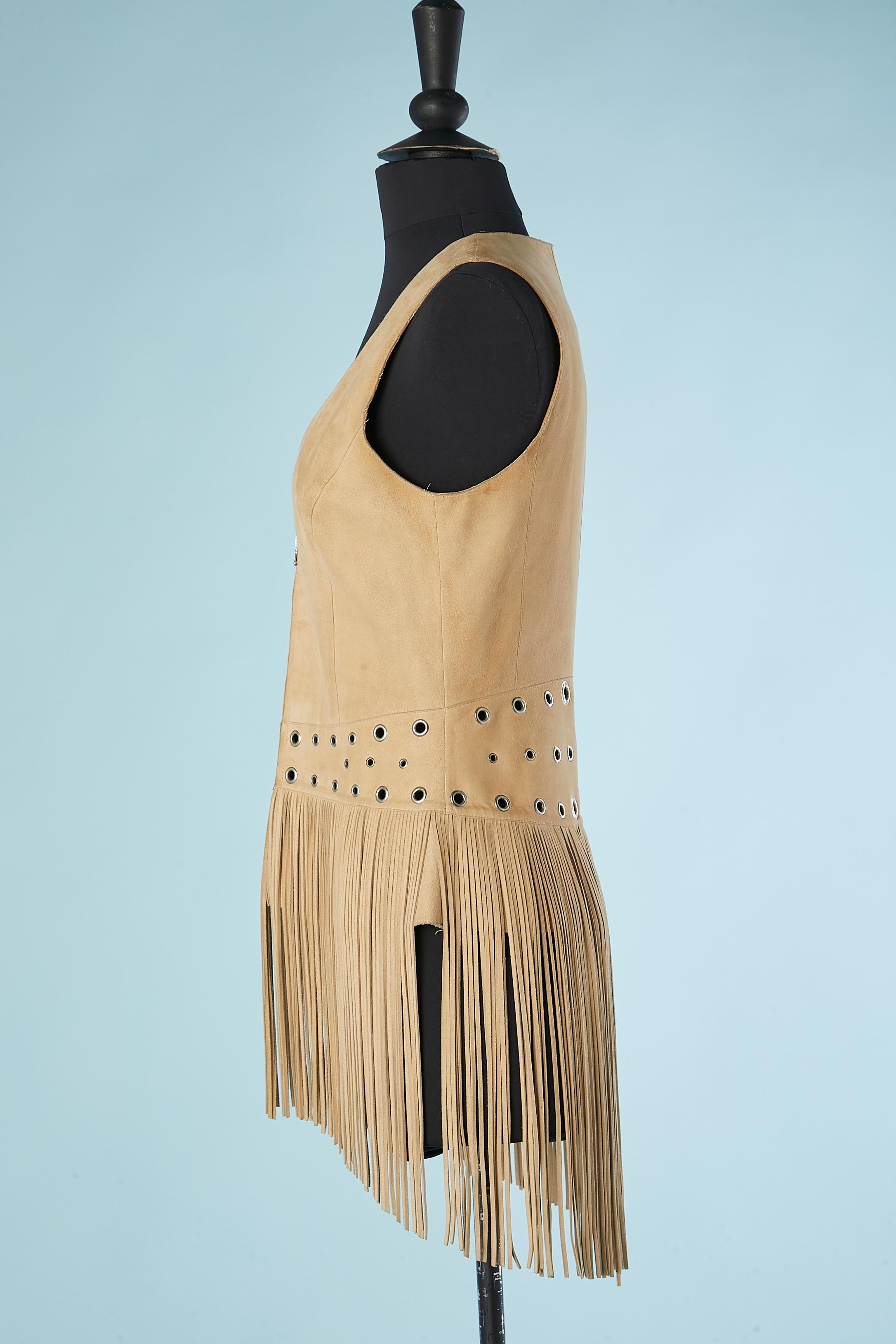 Beige suede vest with fringes and silver metal eyelet  Thierry Mugler Couture  For Sale 1