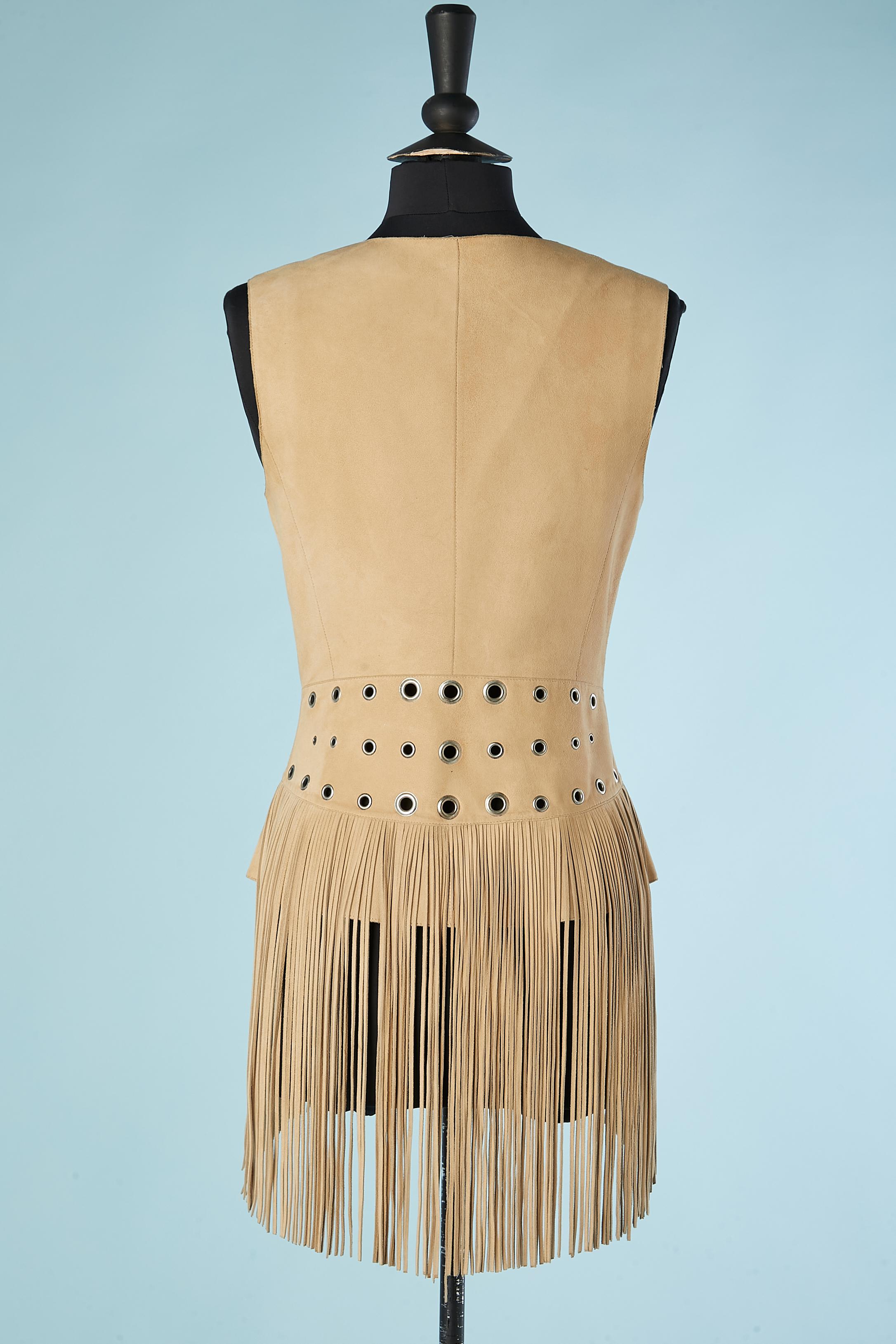 Beige suede vest with fringes and silver metal eyelet  Thierry Mugler Couture  For Sale 2