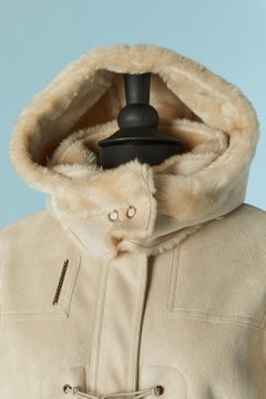 Beige Suedine duffle-coat with hood and Faux-fur inside DOROTENNIS