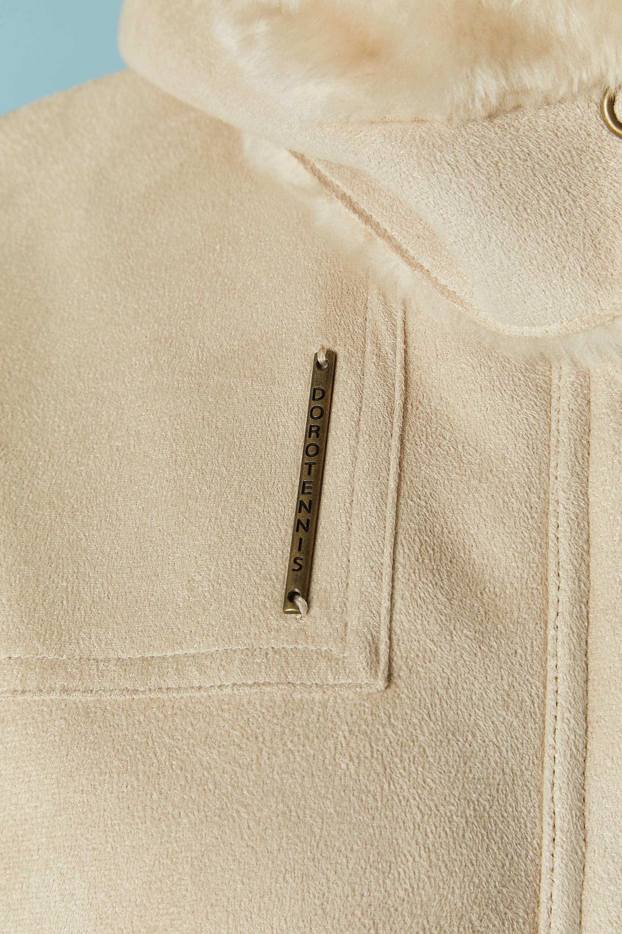 Women's Beige Suedine duffle-coat with hood and Faux-fur inside DOROTENNIS For Sale