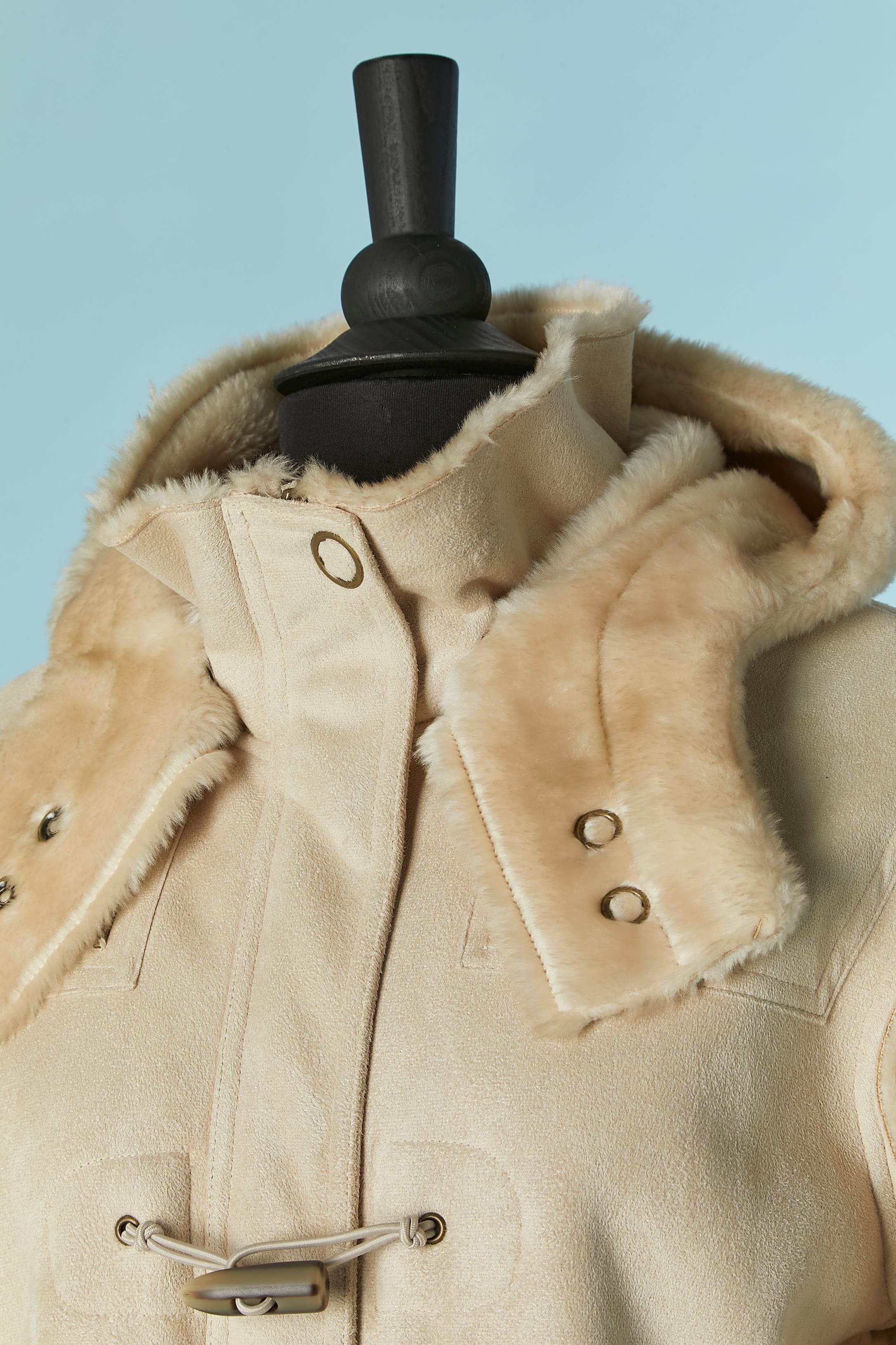 Beige Suedine duffle-coat with hood and Faux-fur inside DOROTENNIS For Sale 1