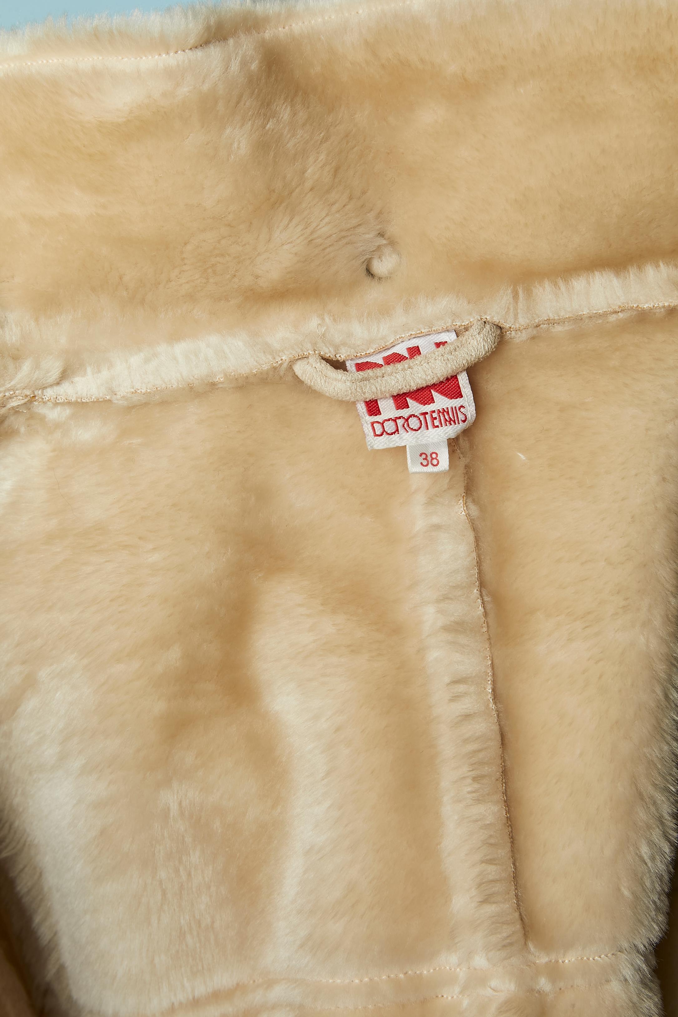 Beige Suedine duffle-coat with hood and Faux-fur inside DOROTENNIS For Sale 4