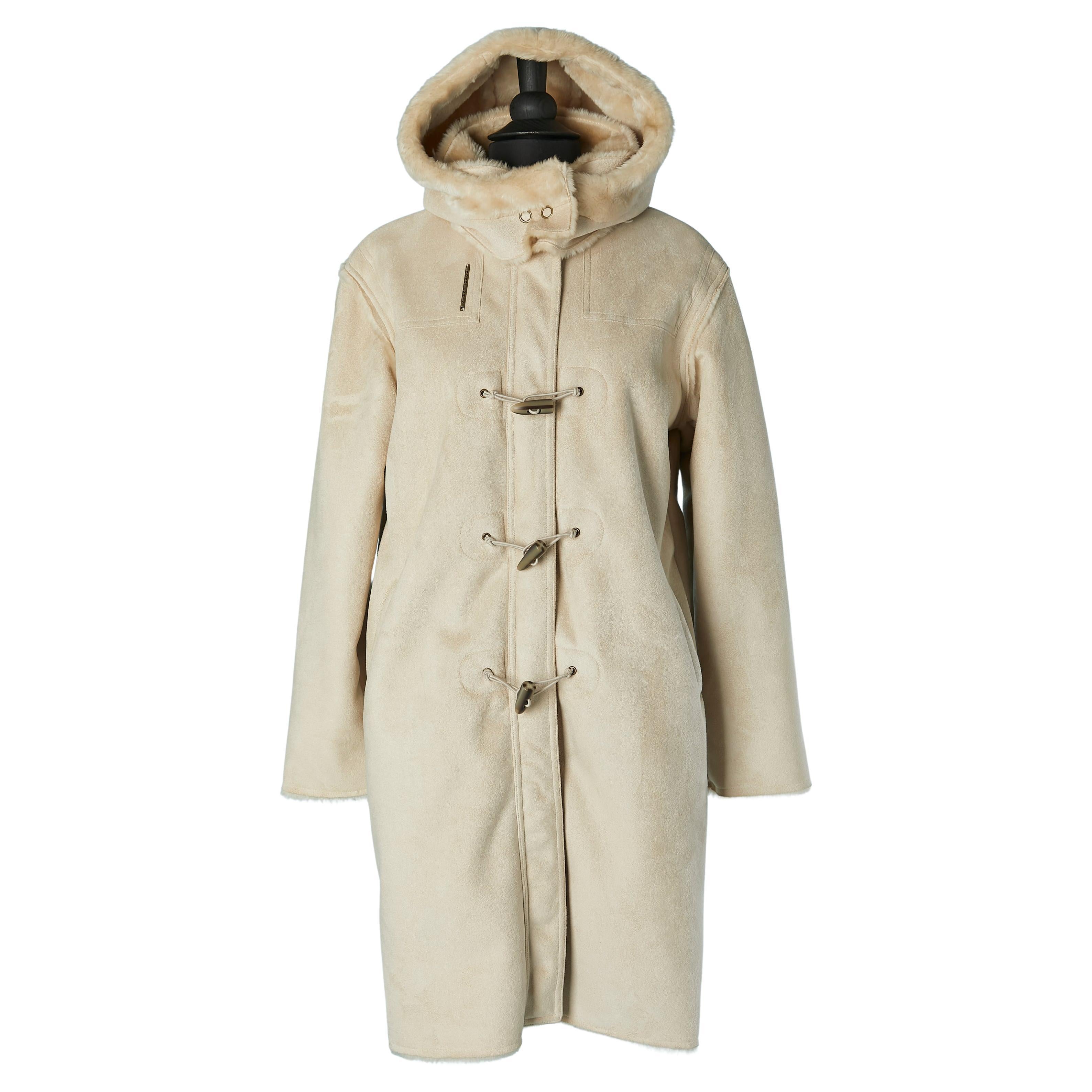 Beige Suedine duffle-coat with hood and Faux-fur inside DOROTENNIS