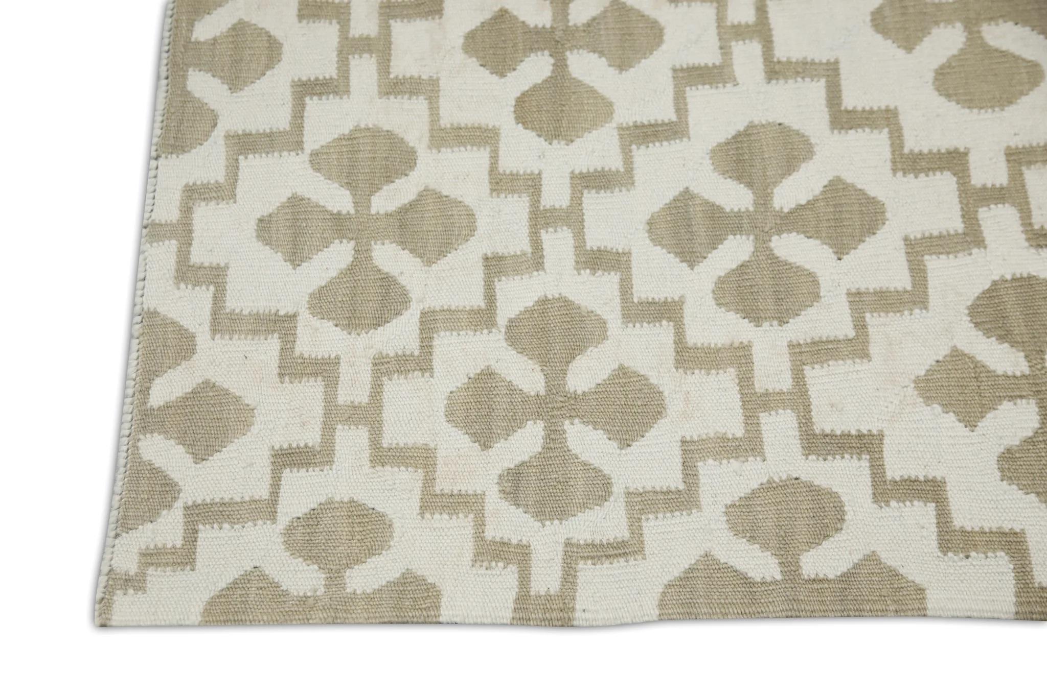 Alfombra de lana de tejido plano beige y tostado 3' x 4'9 Moderno en venta