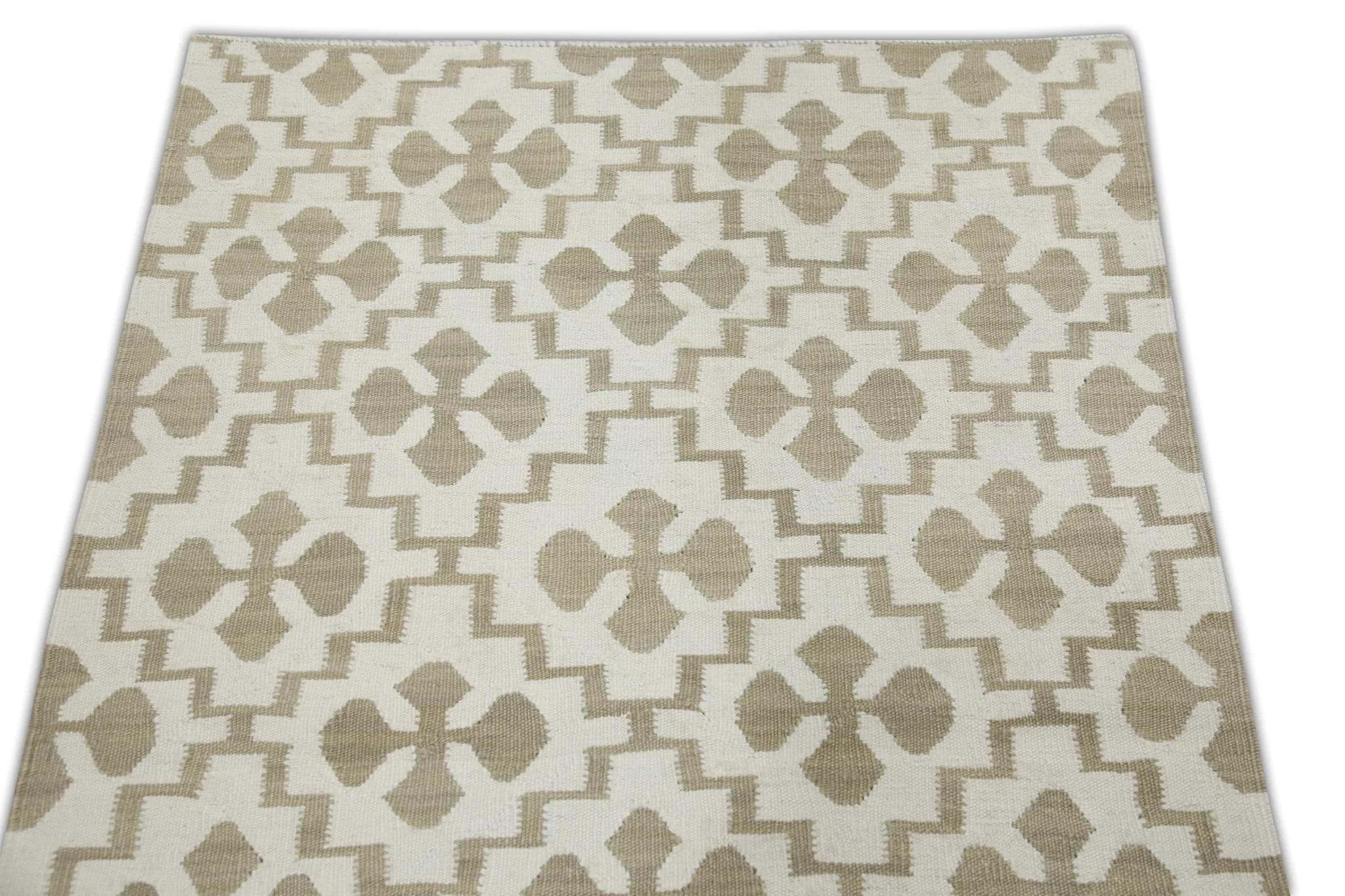 Alfombra de lana de tejido plano beige y tostado 3' x 4'9 Turco en venta