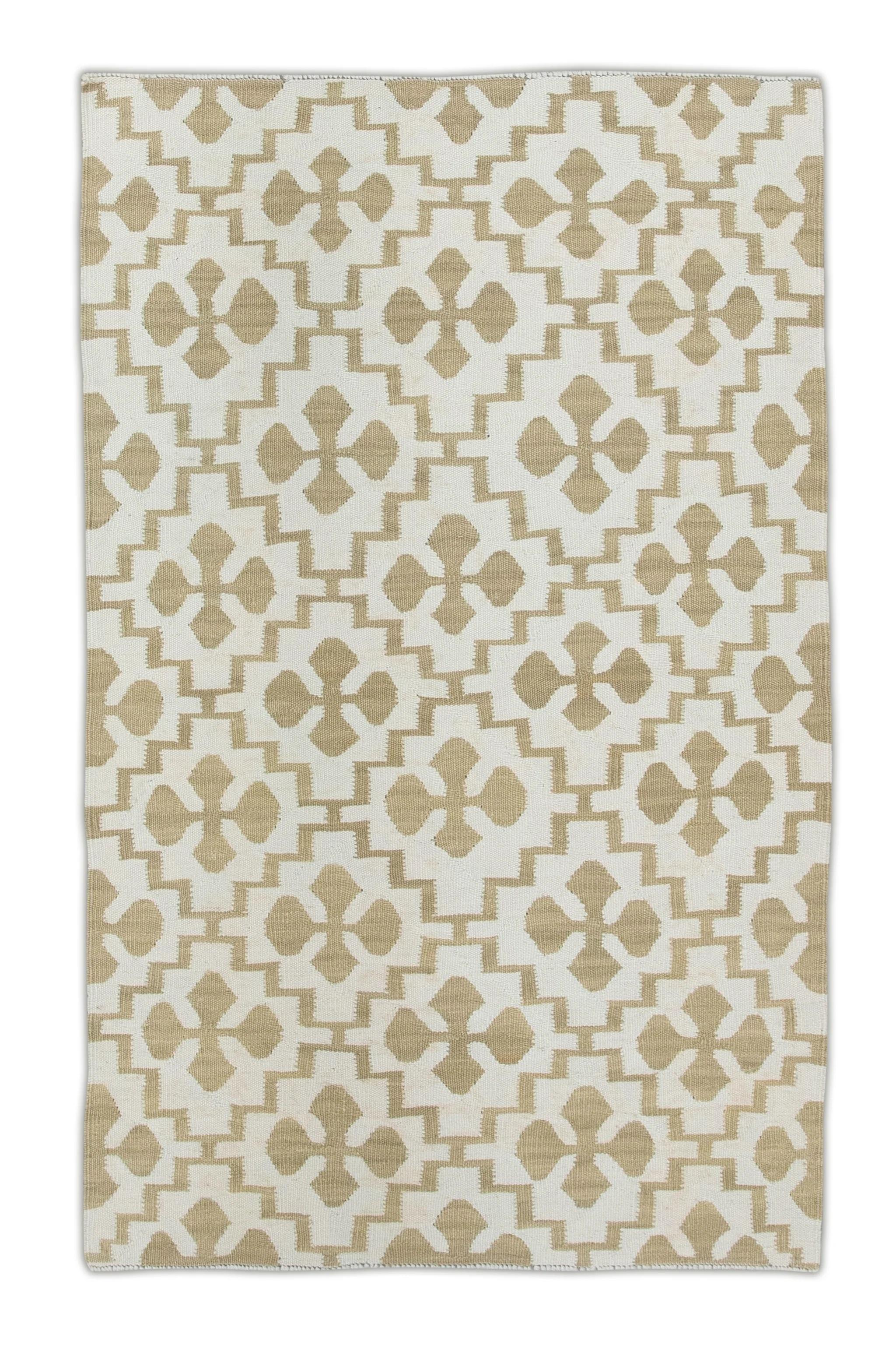 Alfombra de lana de tejido plano beige y tostado 3' x 4'9 en Nuevo estado para la venta en Houston, TX