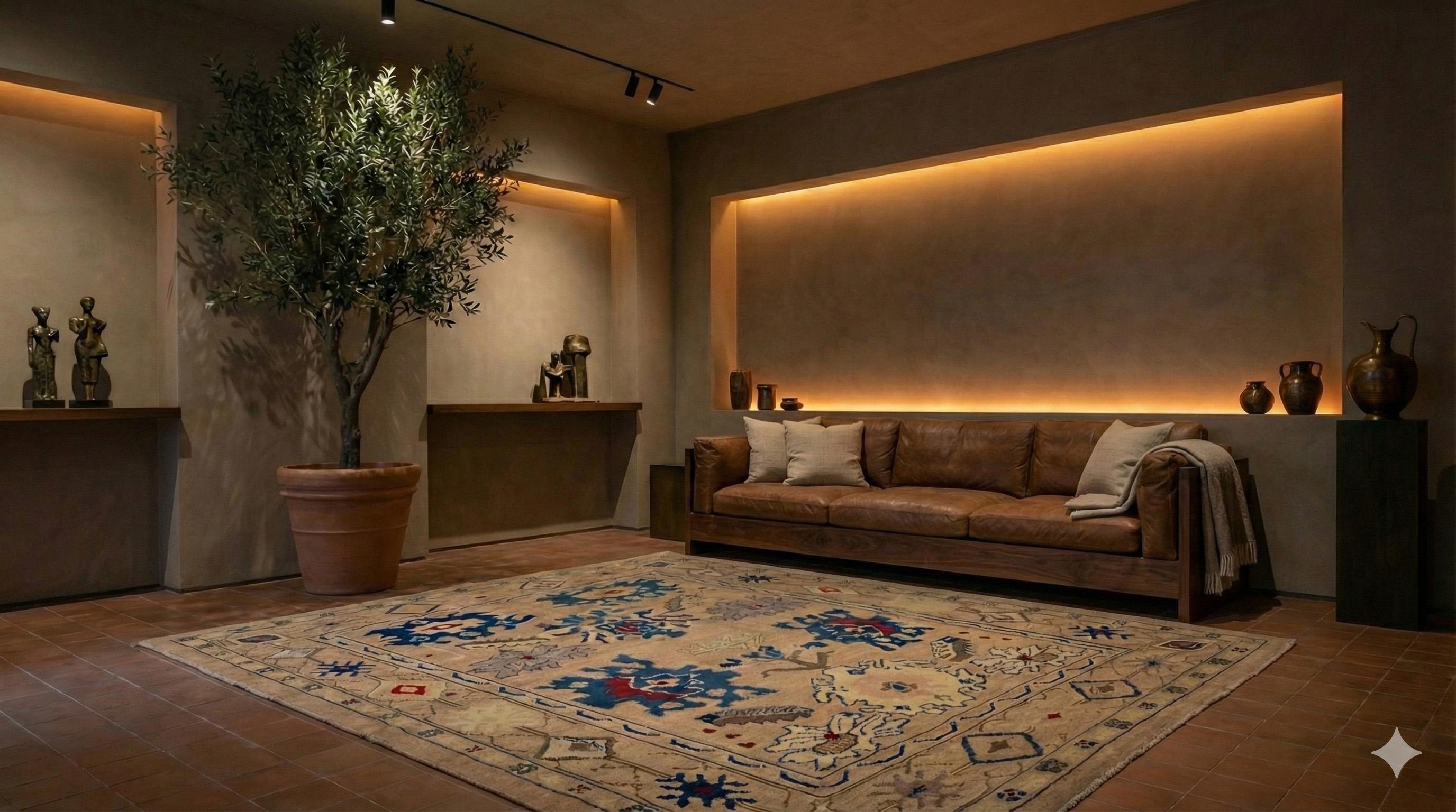 Beige Tan Hand Knotted Rug 5 ft 4 in x 6 ft 10 in, Raumgröße für Wohnzimmer (Oushak) im Angebot