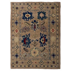 Beige Tan Hand Knotted Rug 5 ft 4 in x 6 ft 10 in, Room Size for Living Room