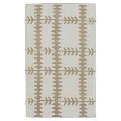 Alfombra Moderna de Lana de Tejido Plano Beige y Marrón 2'11" X 4'9" Hecho a Mano