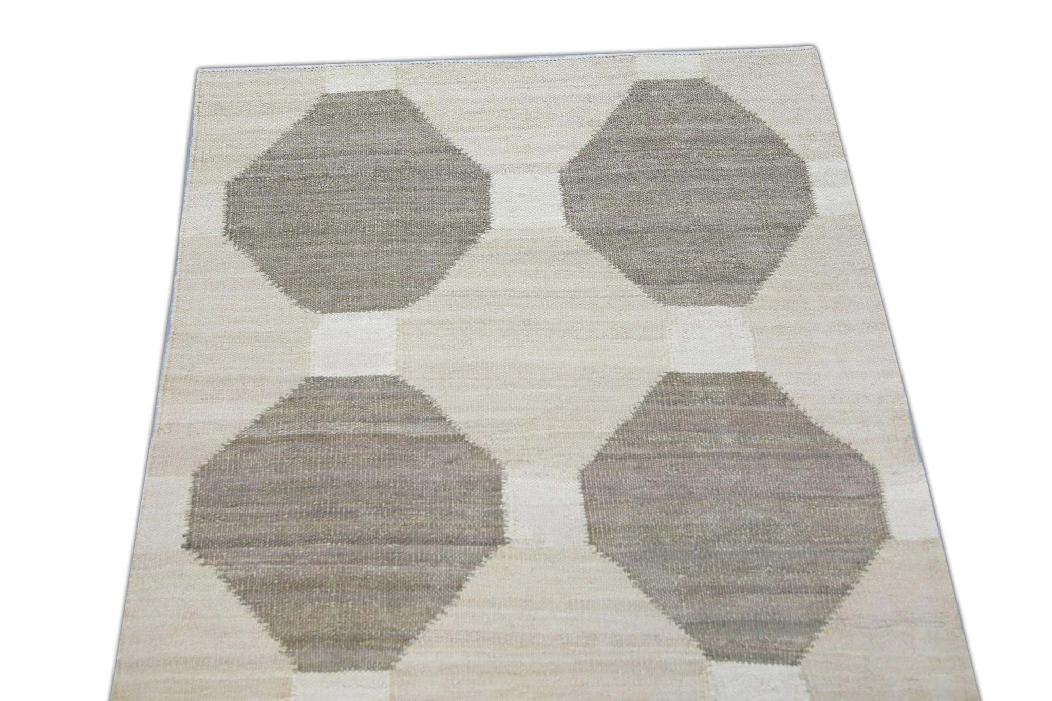 Vegetable Dyed Beige & Taupe Flatweave Handmade Wool Runner 3' x 12'5