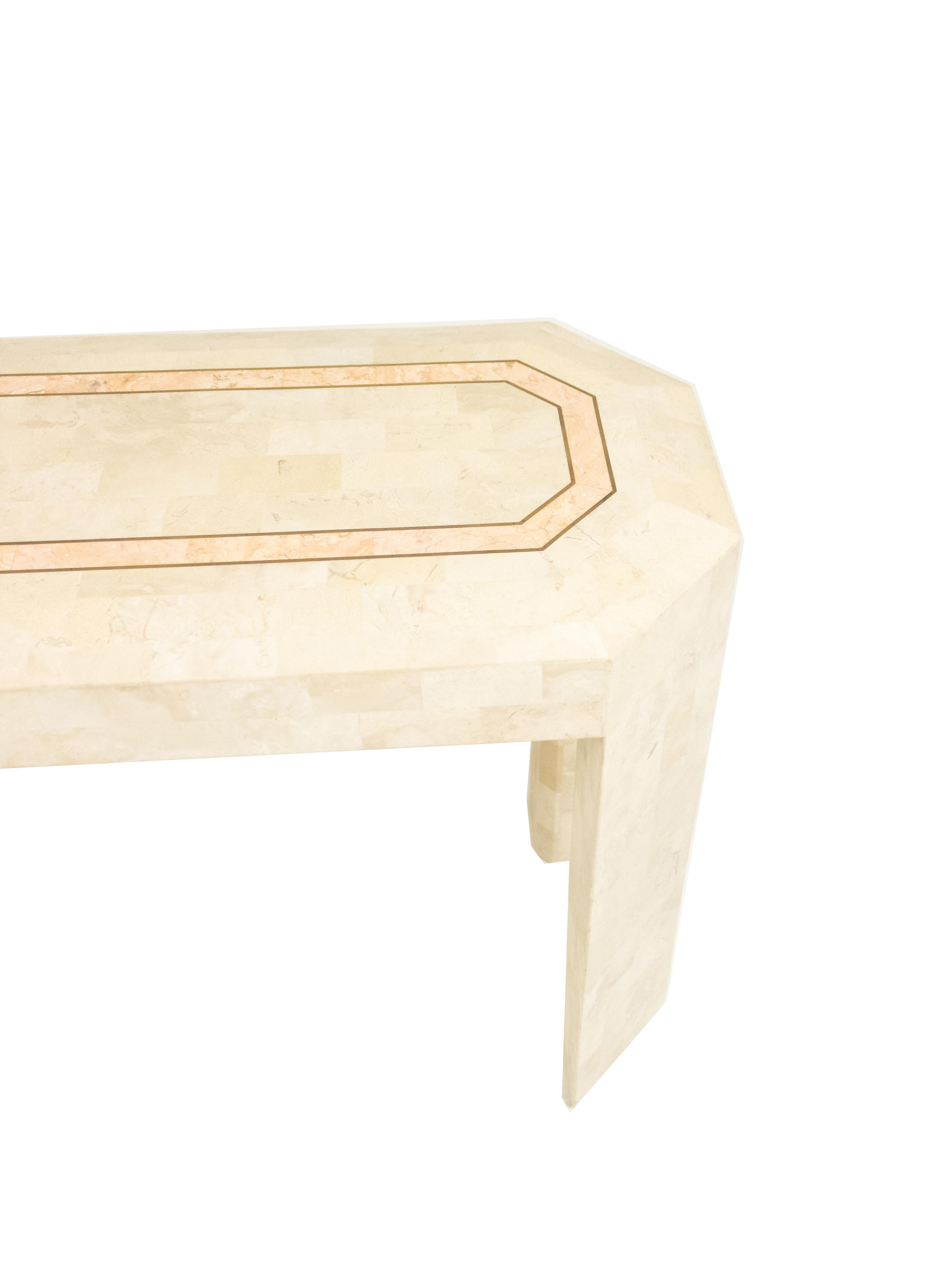 Table console en pierre dure tessellée beige en vente 2
