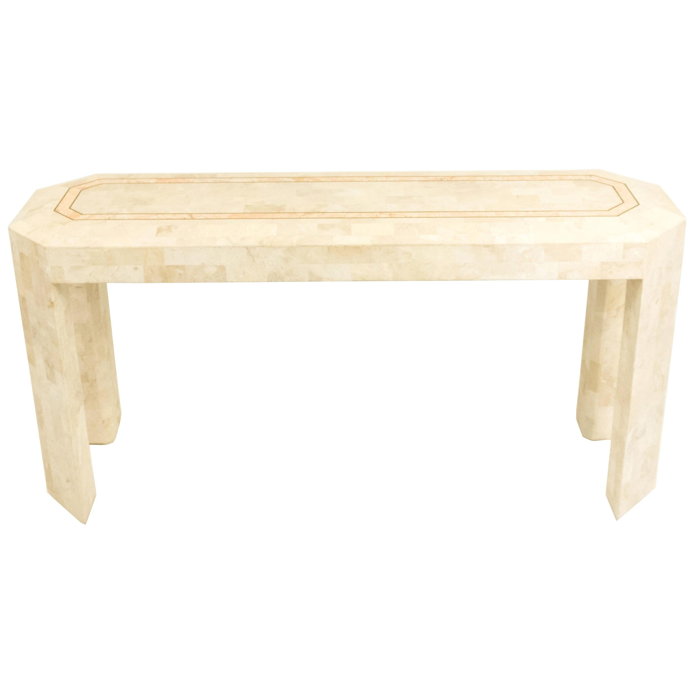 Beige Tessellated Hardstone Console Table For Sale