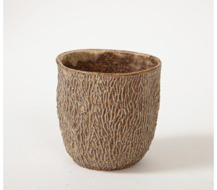 Beige Textured Glazed Ceramic Cup For Sale 5
