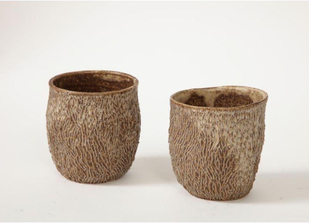 Minimalist Beige Textured Glazed Ceramic Cup For Sale