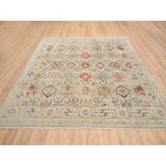 Beige THE SUNSET ROSETTES Soft Colors Wool & Silk Hand Knotted Rug 8'0" x 8'1"