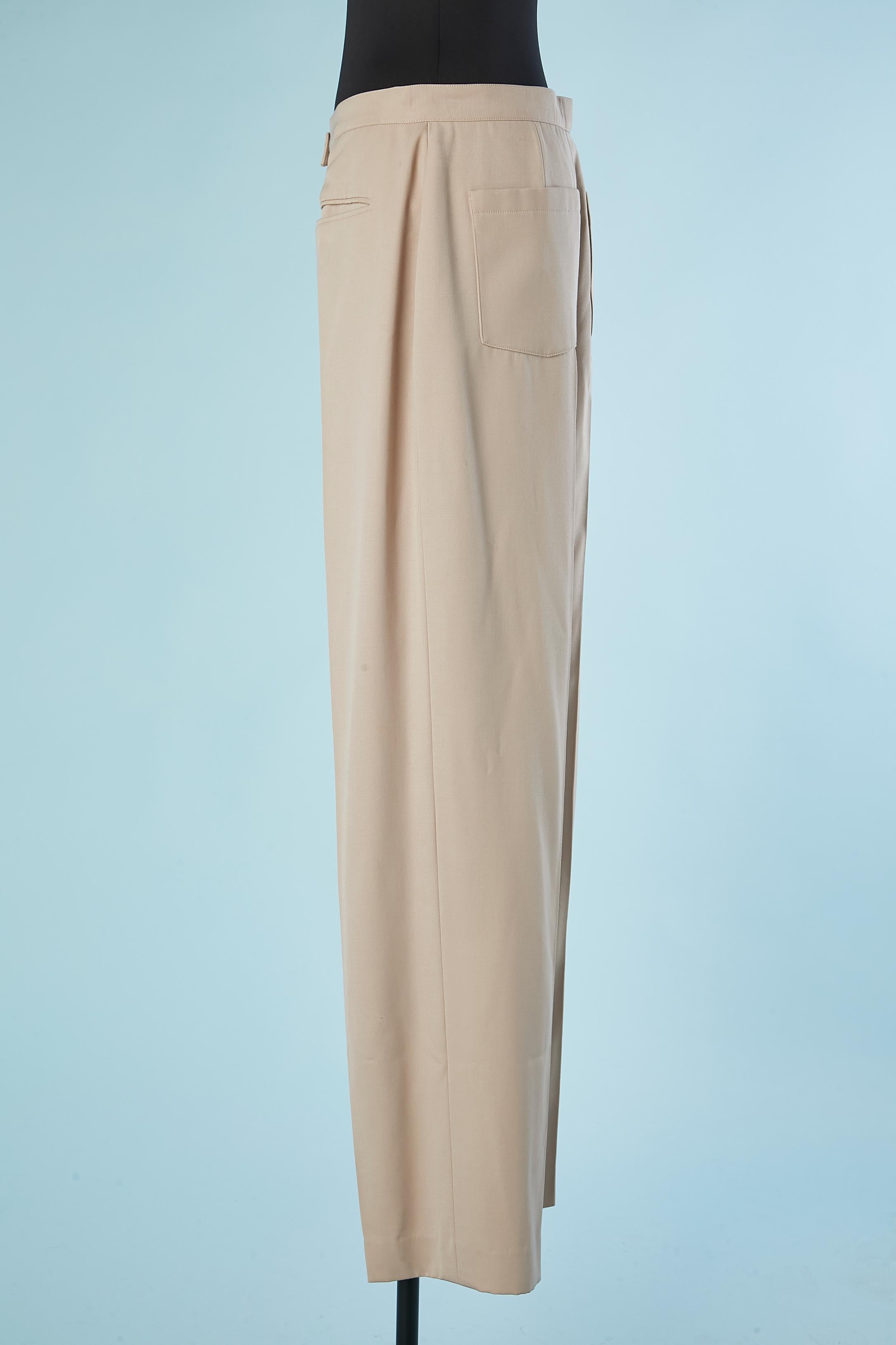 Women's Beige thin wool trouser with branded buttons CHANEL  For Sale