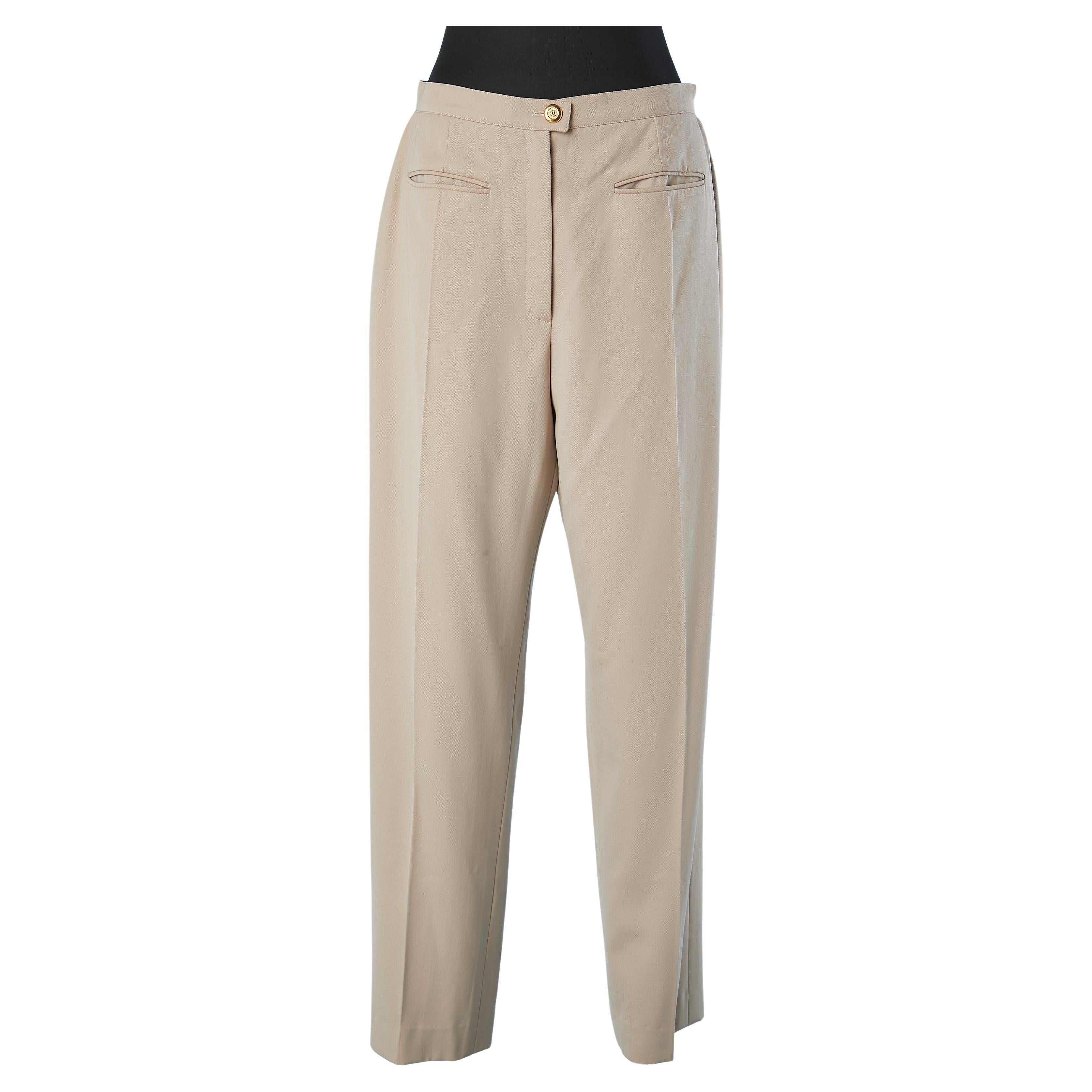 Beige thin wool trouser with branded buttons CHANEL  For Sale