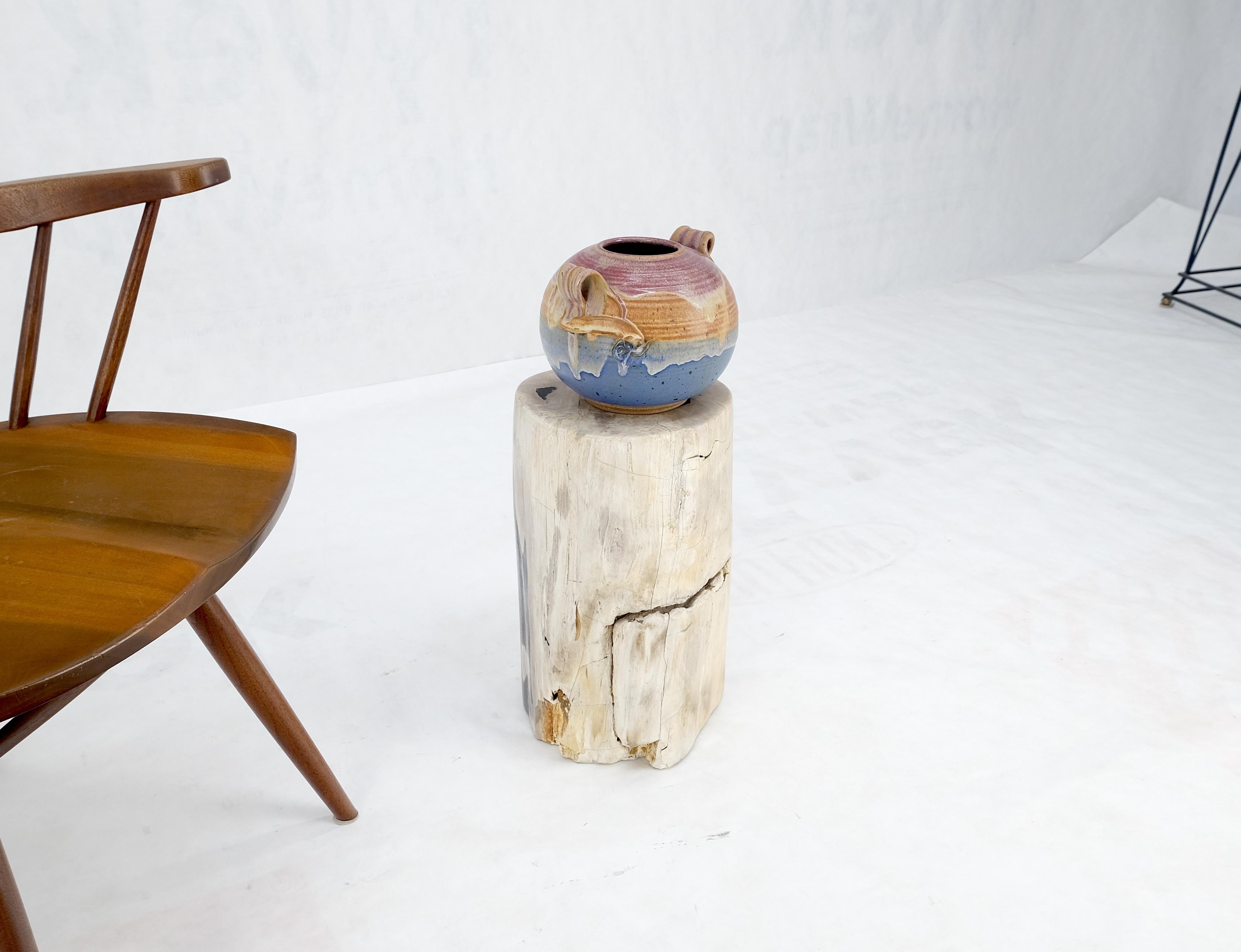 Indonesian Beige to Black Petrified Wood Organic Stomp Shape Stand End Side Table Pedestal For Sale