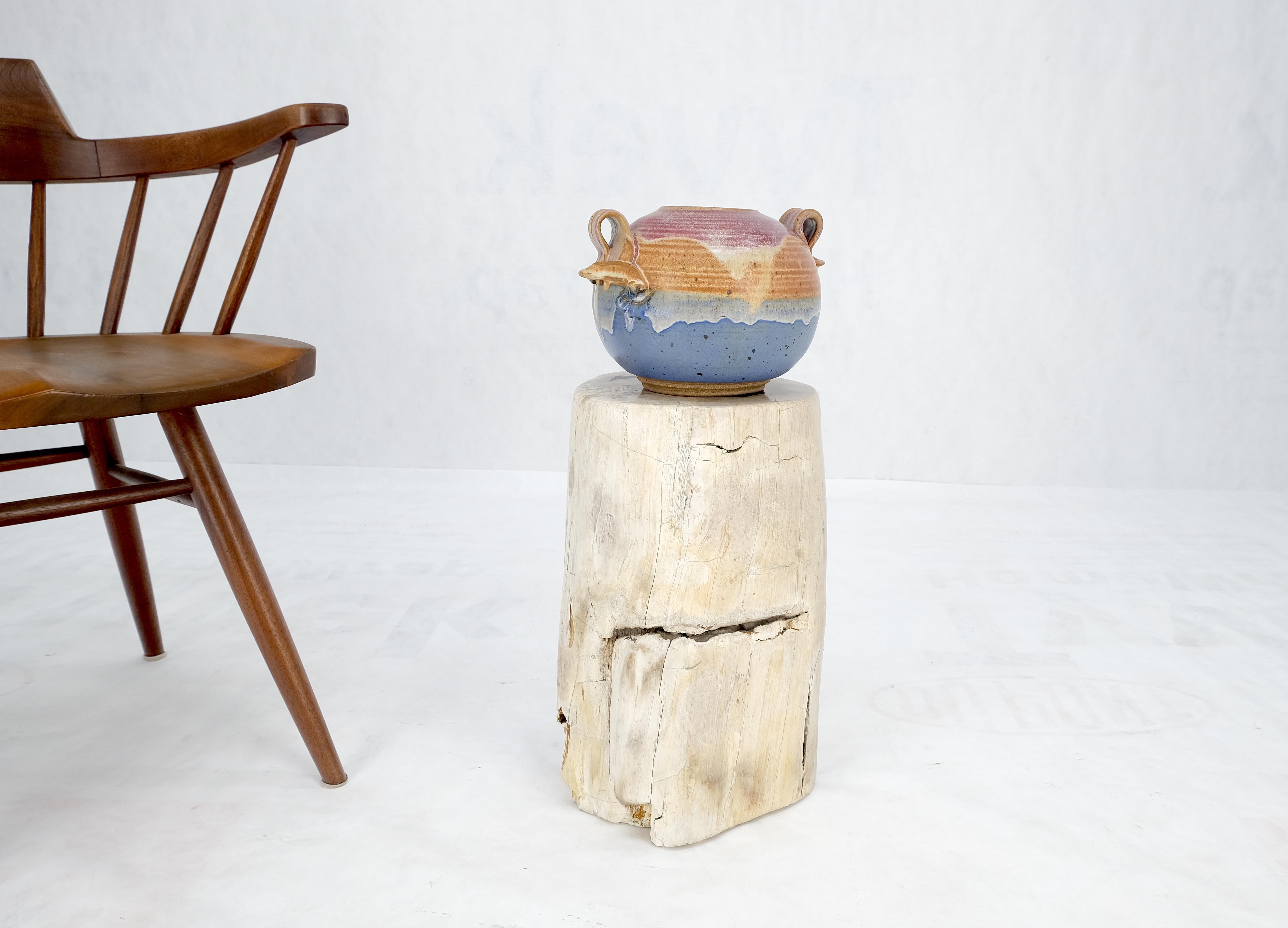 Polished Beige to Black Petrified Wood Organic Stomp Shape Stand End Side Table Pedestal For Sale