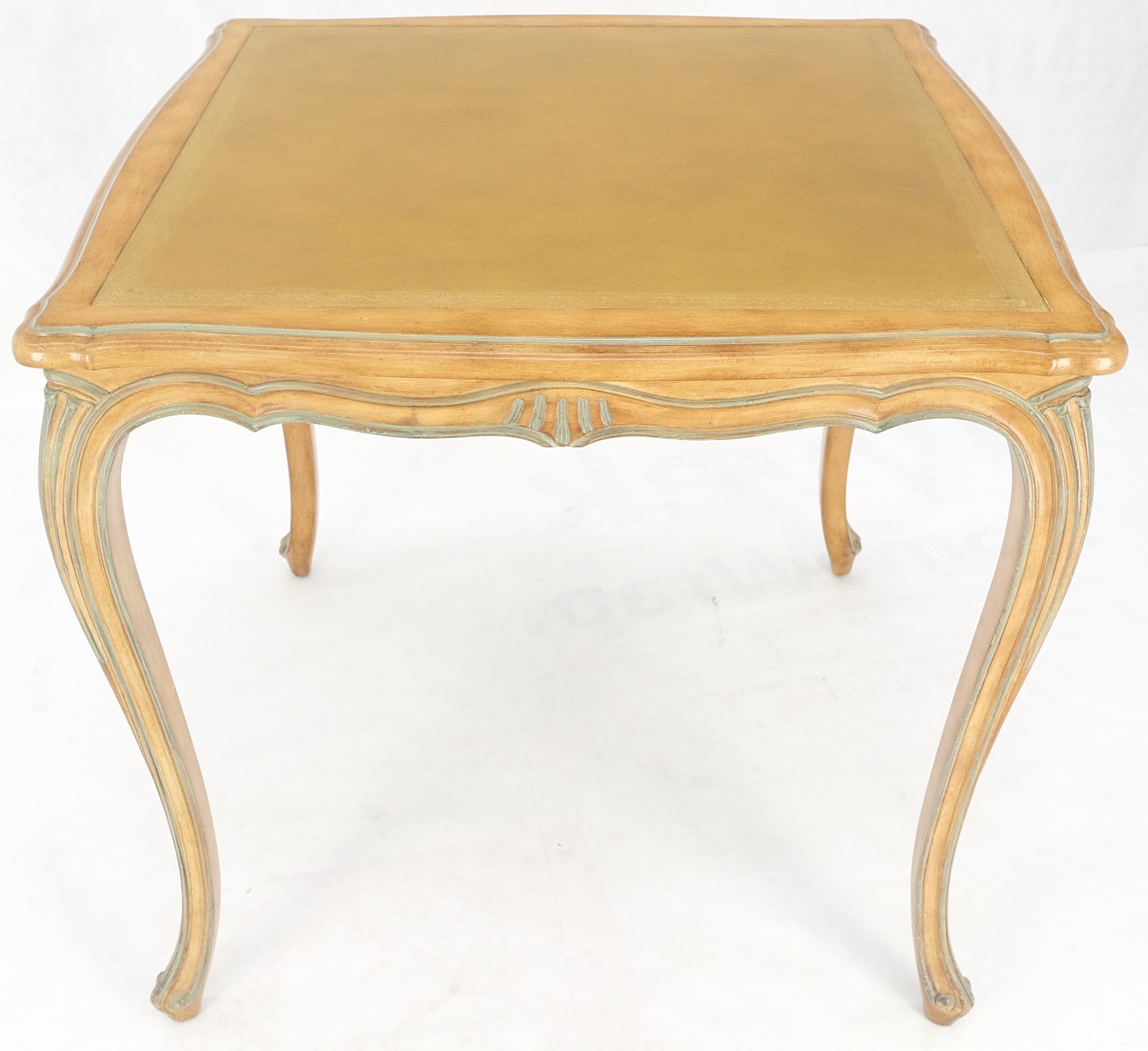 Lacquered Beige to Off White Wash Finish Leather Top French Provincial Square Game Table  For Sale