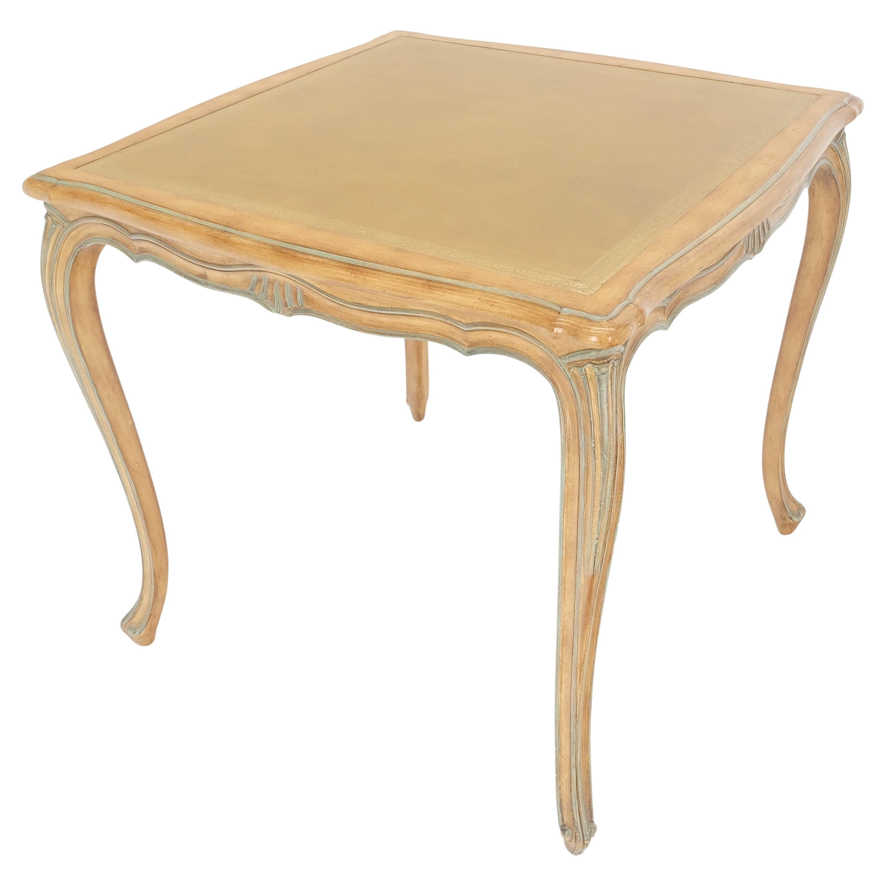 Beige to Off White Wash Finish Leather Top French Provincial Square Game Table  For Sale
