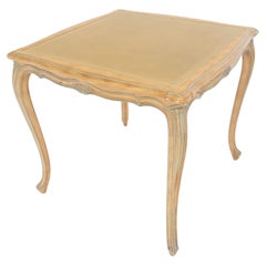 Beige to Off White Wash Finish Leather Top French Provincial Square Game Table 