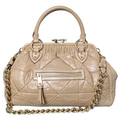 Beige top-stitched leather bag with gold metal shoulder strap Marc Jacobs 