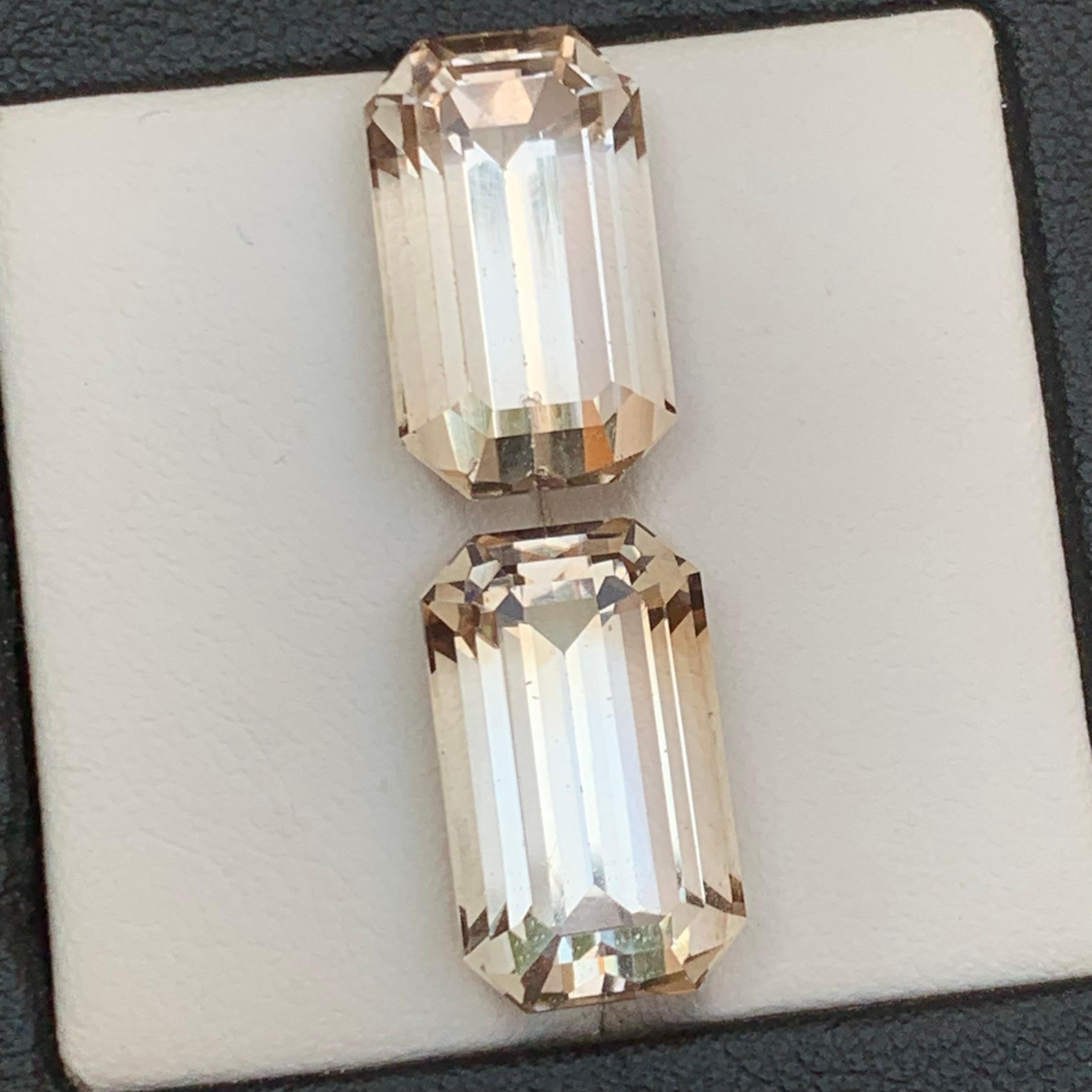 Beige Topas 24.95 Natürliche lose Edelsteine Paar Schritt Smaragdschliff für Ohrringe im Angebot 6