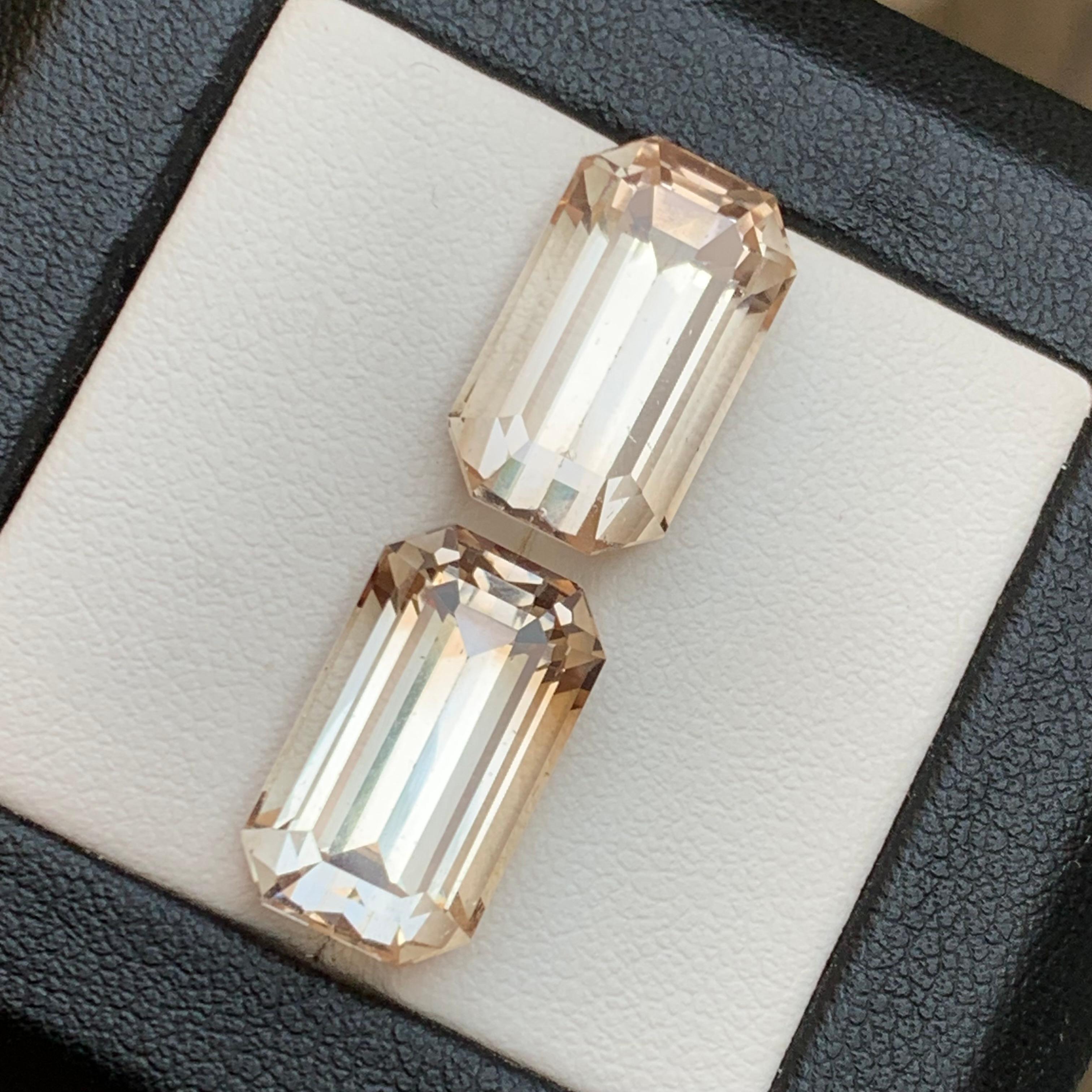 Beige Topas 24.95 Natürliche lose Edelsteine Paar Schritt Smaragdschliff für Ohrringe im Angebot 8