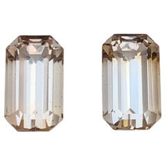Beige Topaz 24.95 Natural Loose Gemstones Pair Step Emerald Cut pour boucles d
oreilles
