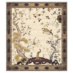 Beige Traditional Hand Knotted Silk Rug - Chinese Phoenix Bronze