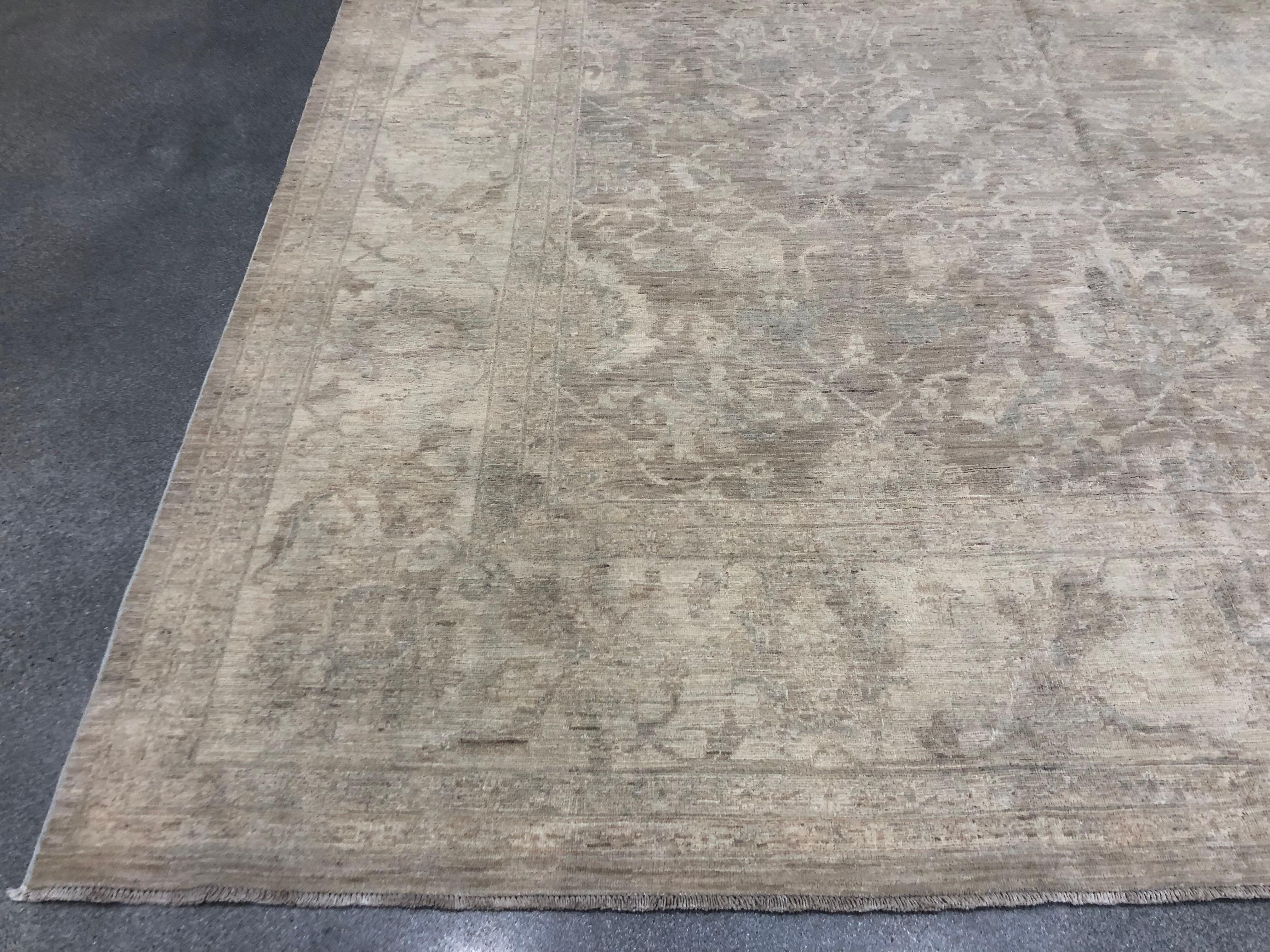 Hand-Knotted Beige Traditional Style Wool Area Rug For Sale