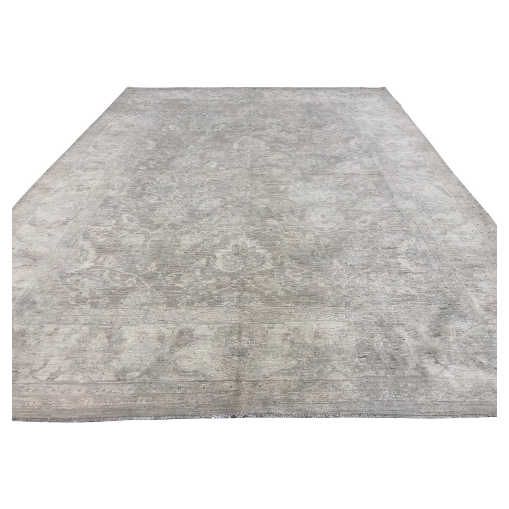 Beige Traditional Style Wool Area Rug For Sale