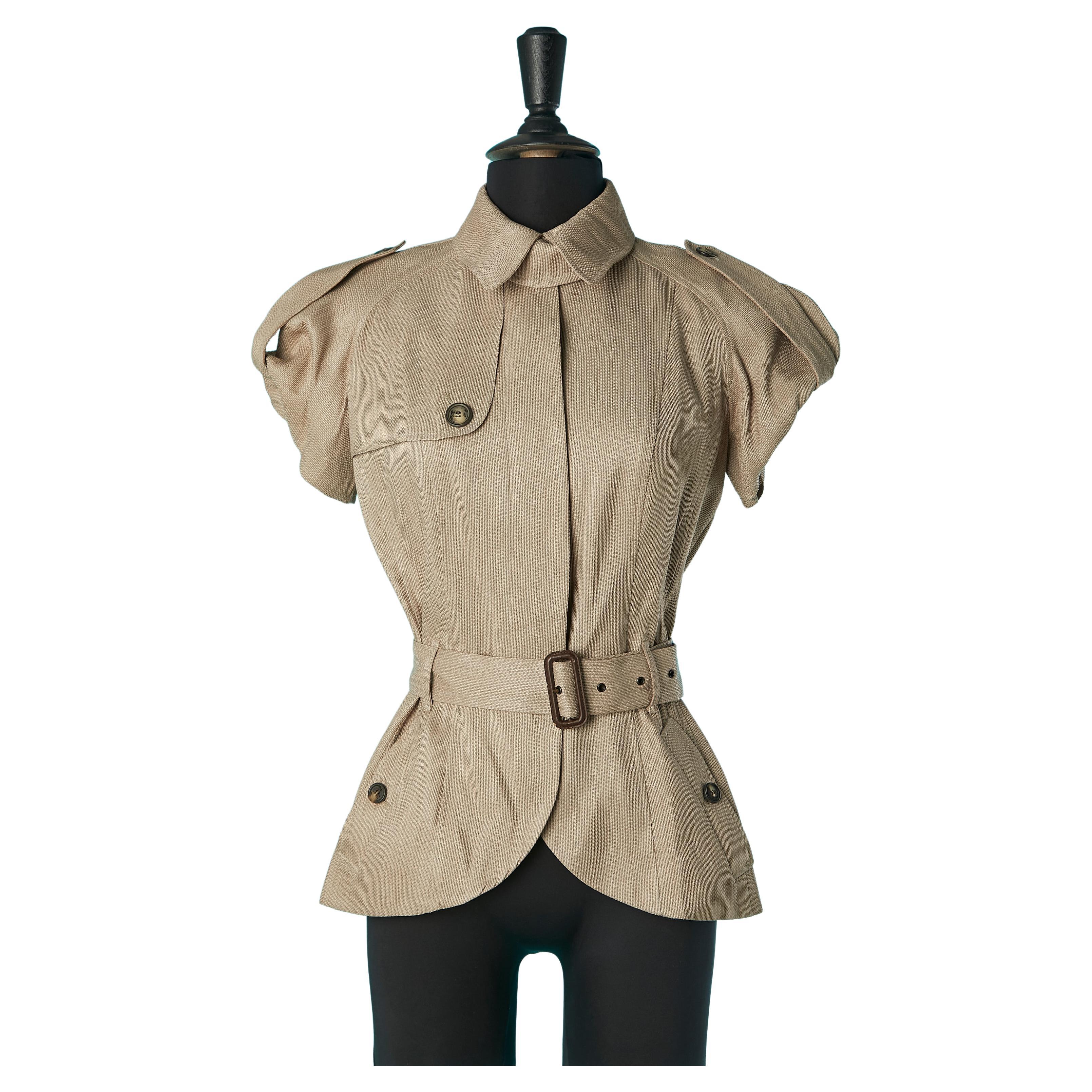 Beige trench-coat jacket with short sleeve and belt John Galliano  For Sale