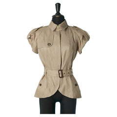 Beige trench-coat jacket with short sleeve and belt John Galliano 