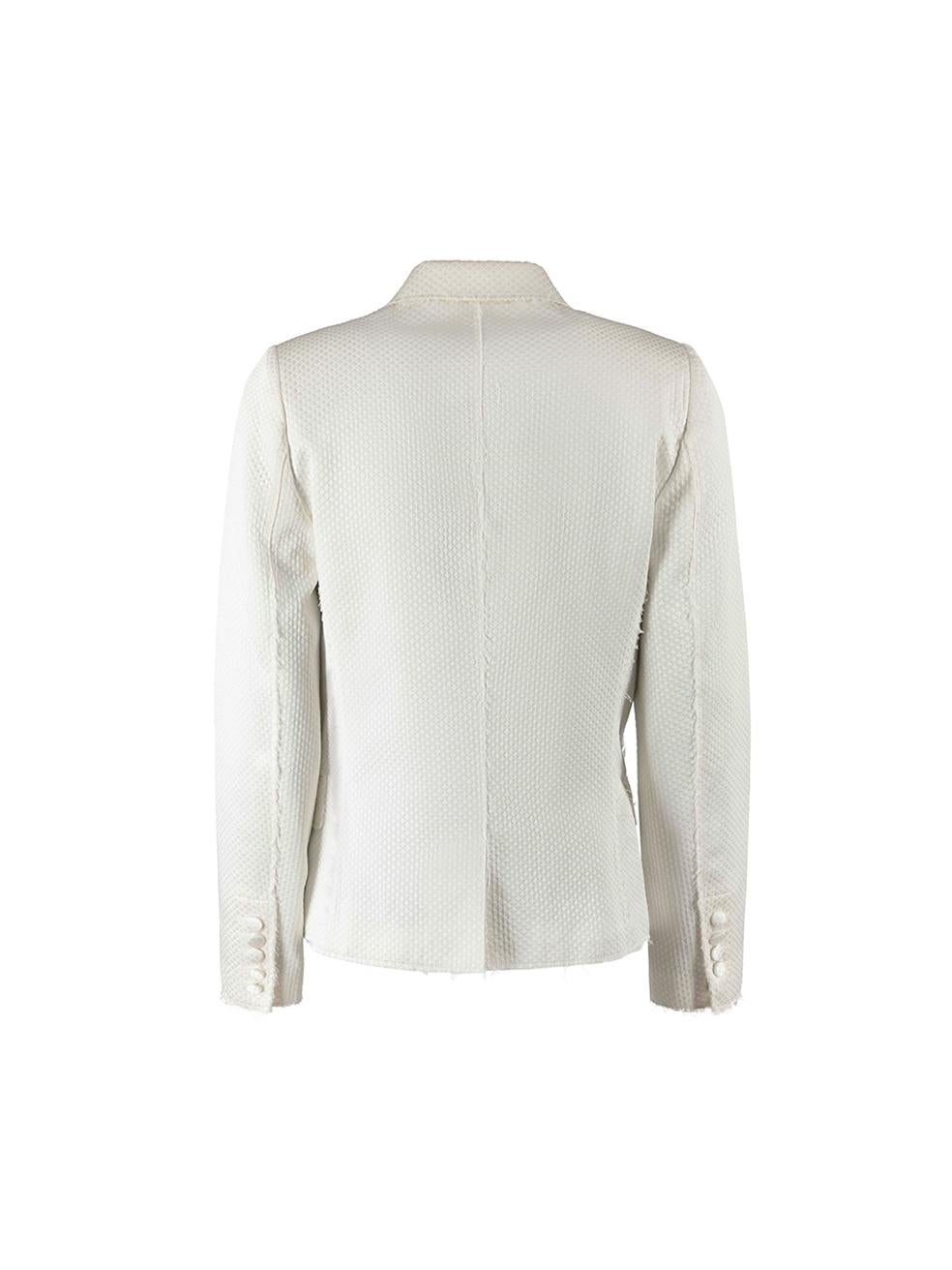 Zadig & Voltaire Deluxe White Diamond Jacquard Frayed Hem Blazer Size S In Good Condition For Sale In London, GB