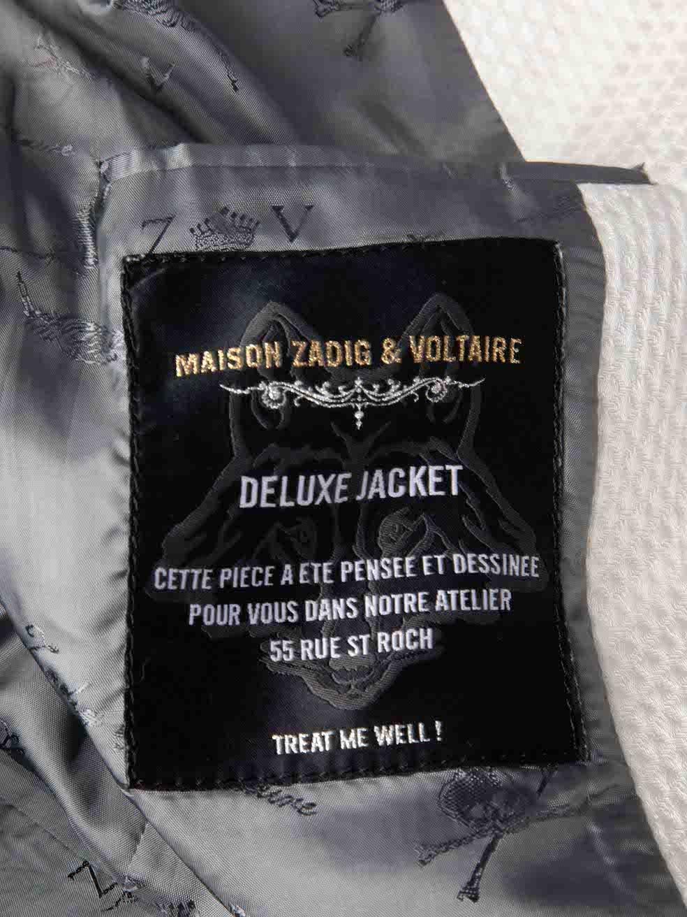 Zadig & Voltaire Deluxe White Diamond Jacquard Frayed Hem Blazer Size S For Sale 1
