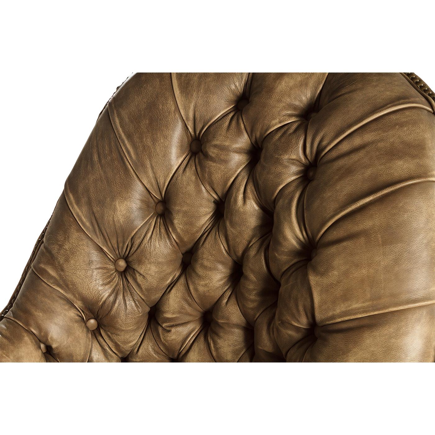 Leather Beige Tufted Armchair For Sale