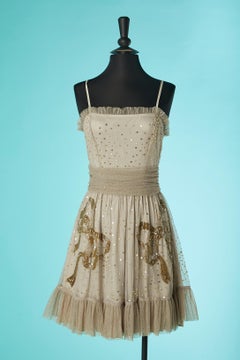 Beige tulle cocktail dress with beads and sequin embroideries Red Valentino