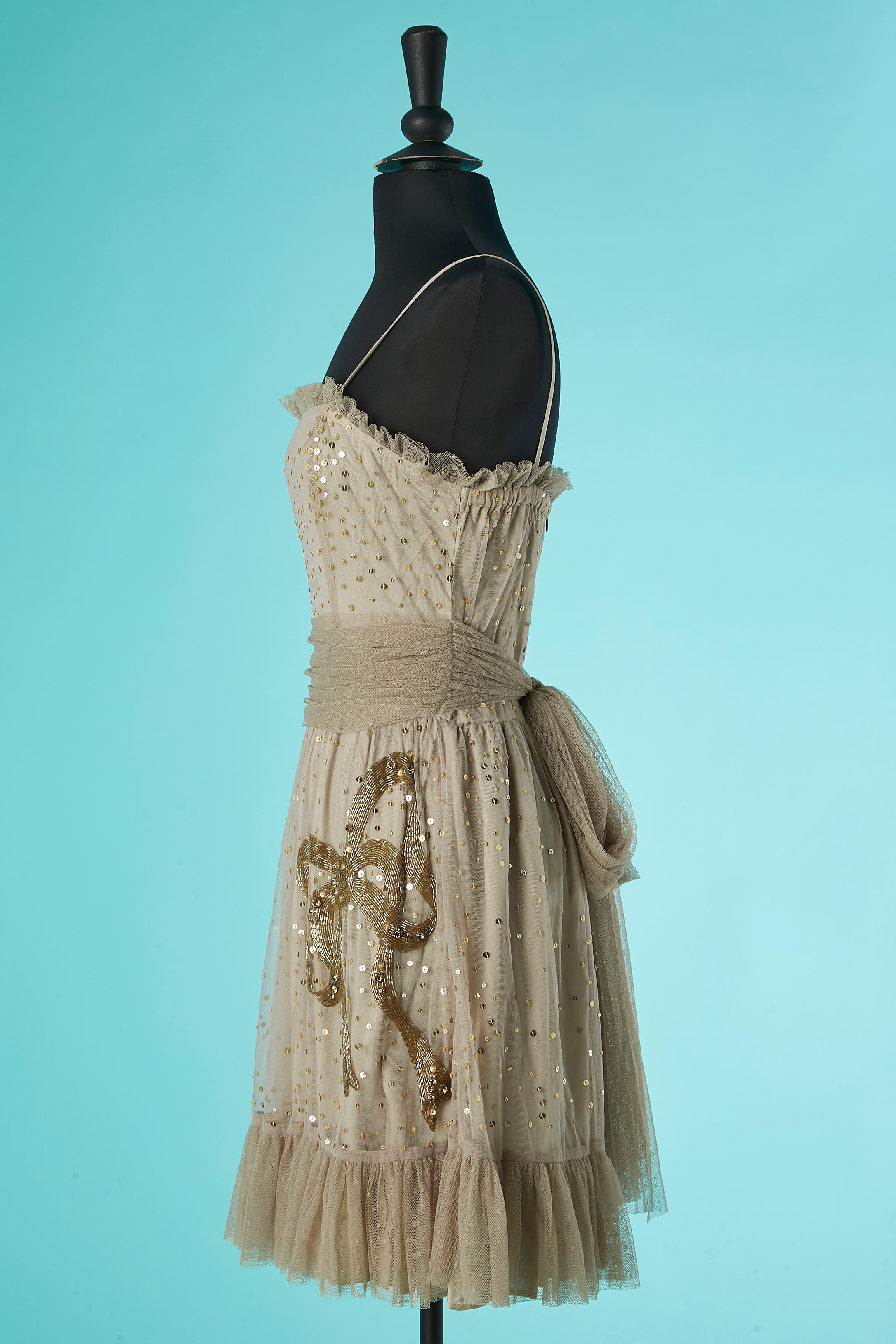 Beige tulle cocktail dress with beads and sequin embroideries Red Valentino  For Sale 2