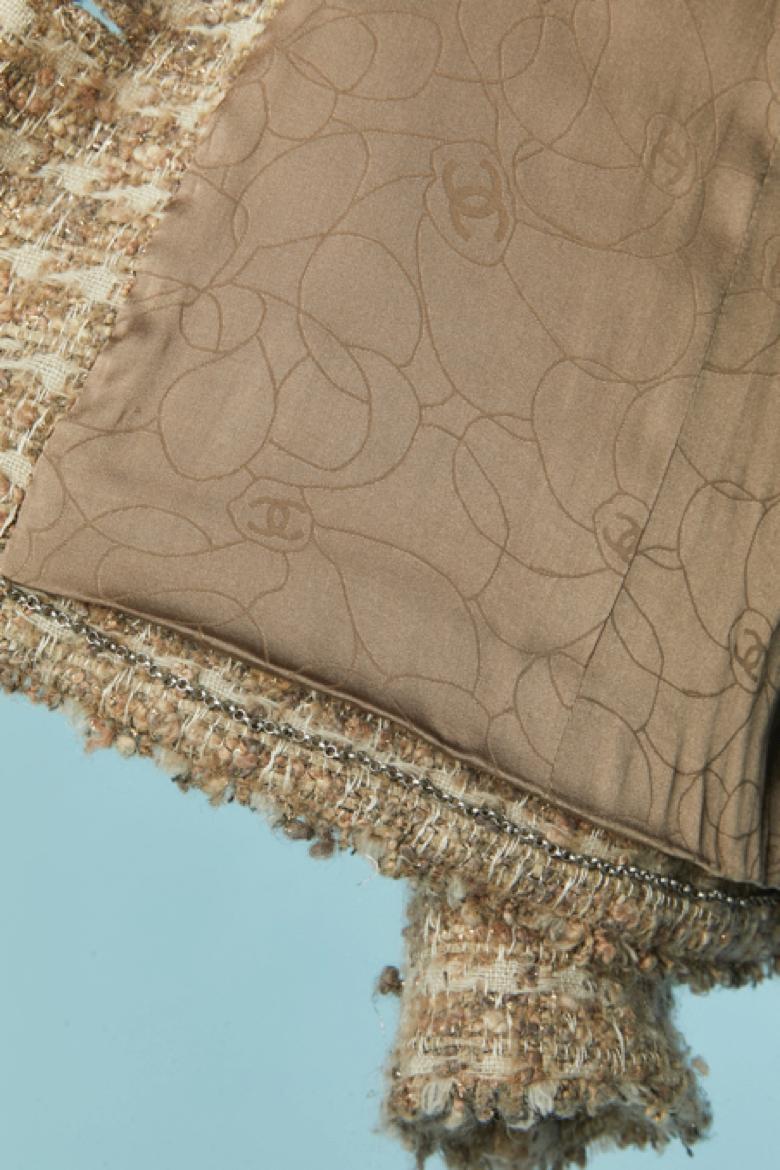 Chaqueta de tweed beige CHANEL en venta 3