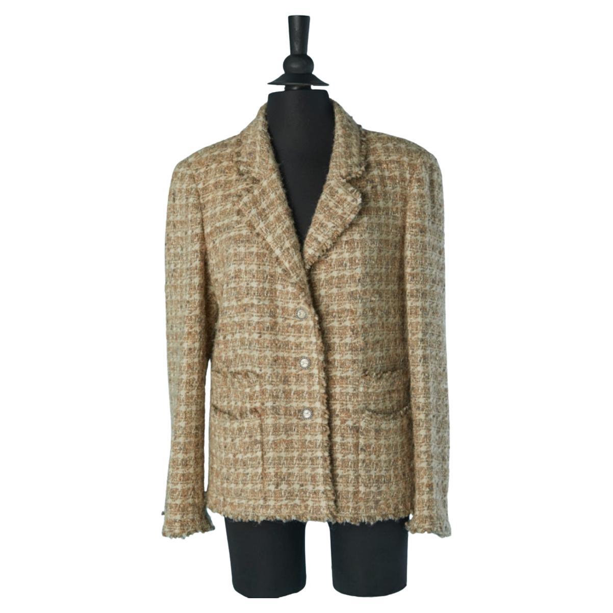 Giacca monopetto in tweed beige Chanel