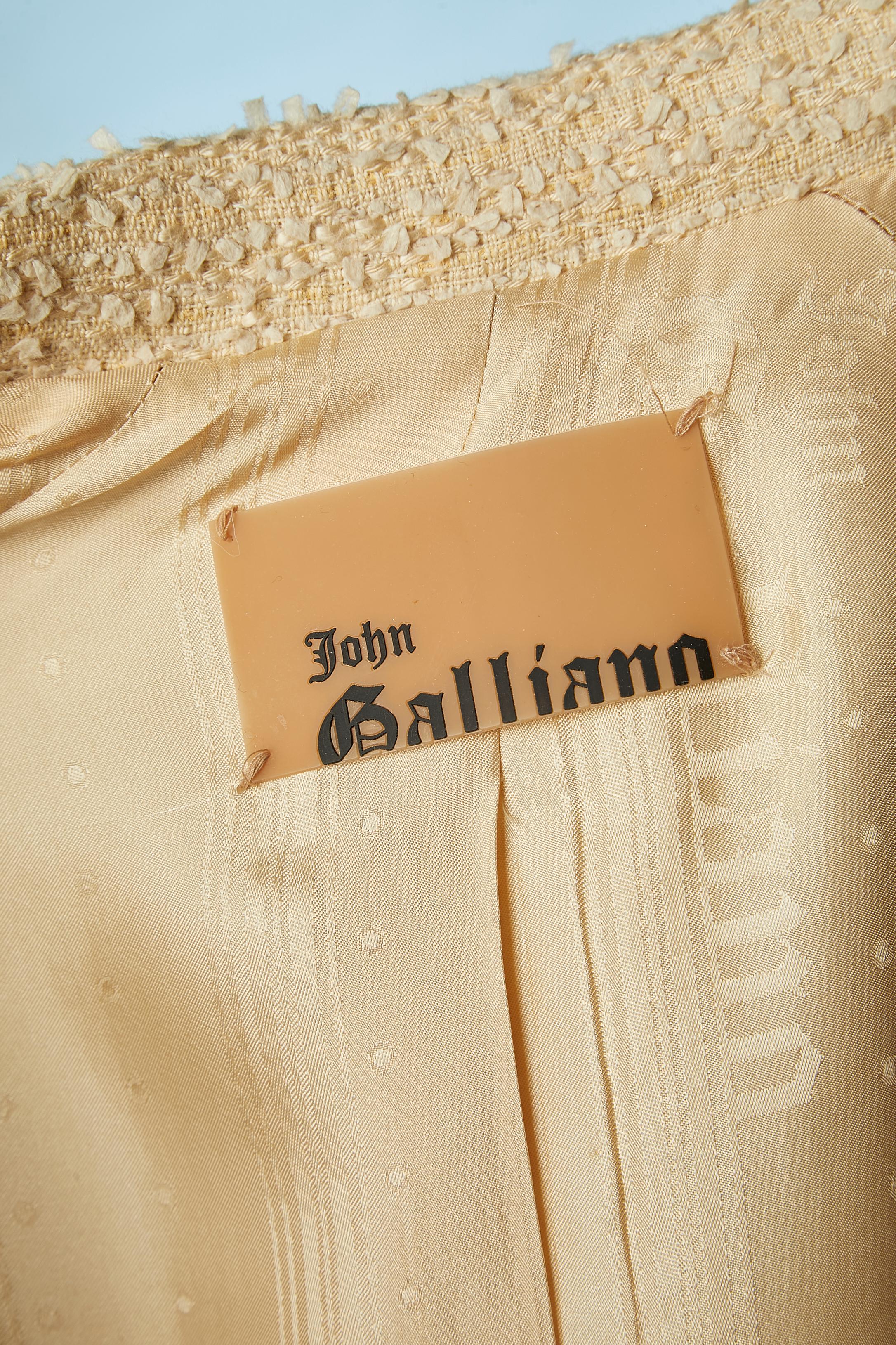 Beige tweed single breasted jacket with sued inset on shoulders John Galliano  3