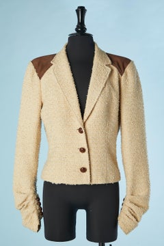 Beige tweed single breasted jacket with sued inset on shoulders John Galliano 