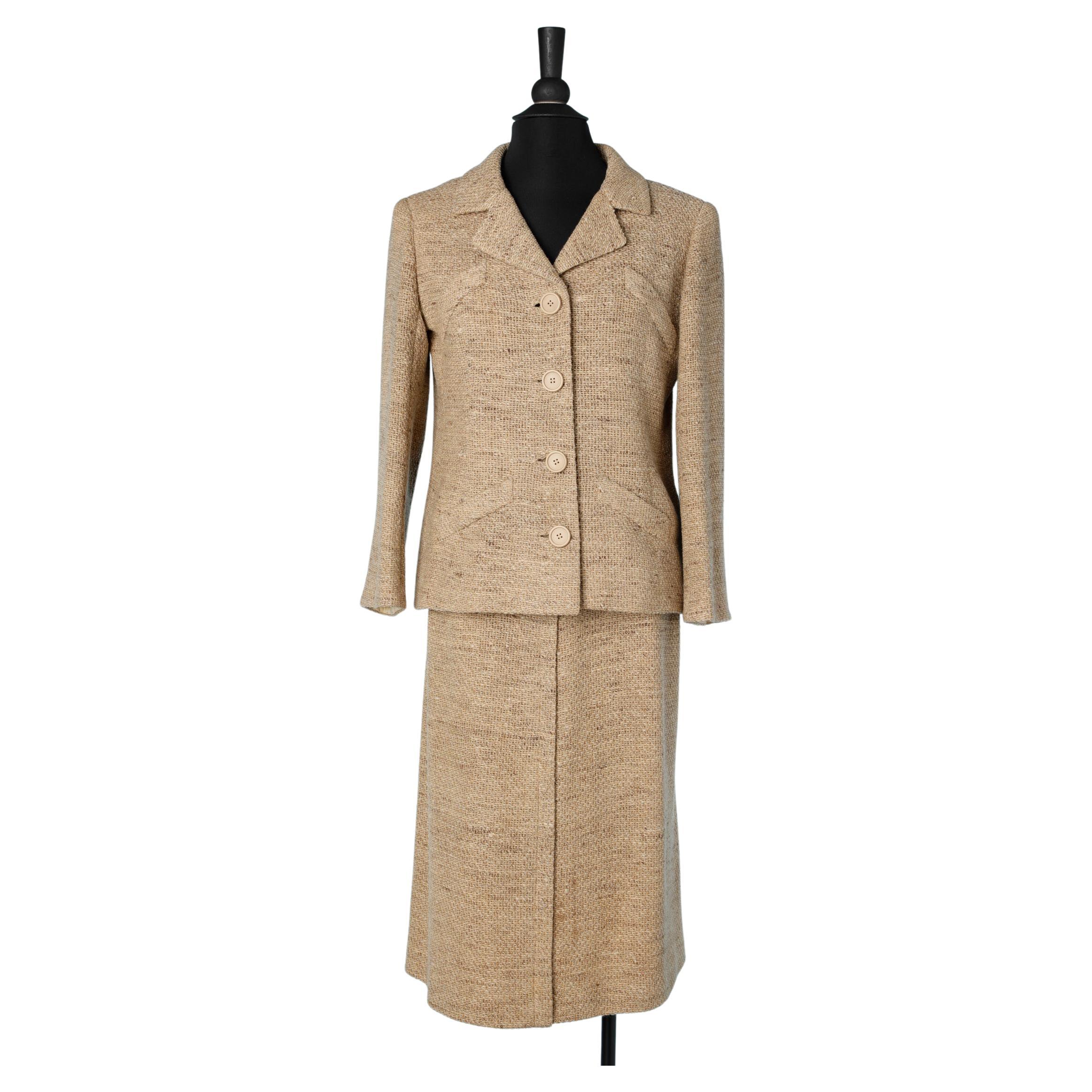 Beige tweed skirt -suit with silk ivory lining Balenciaga  For Sale