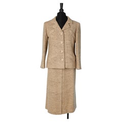 Gonna in tweed beige con fodera in seta avorio Balenciaga
