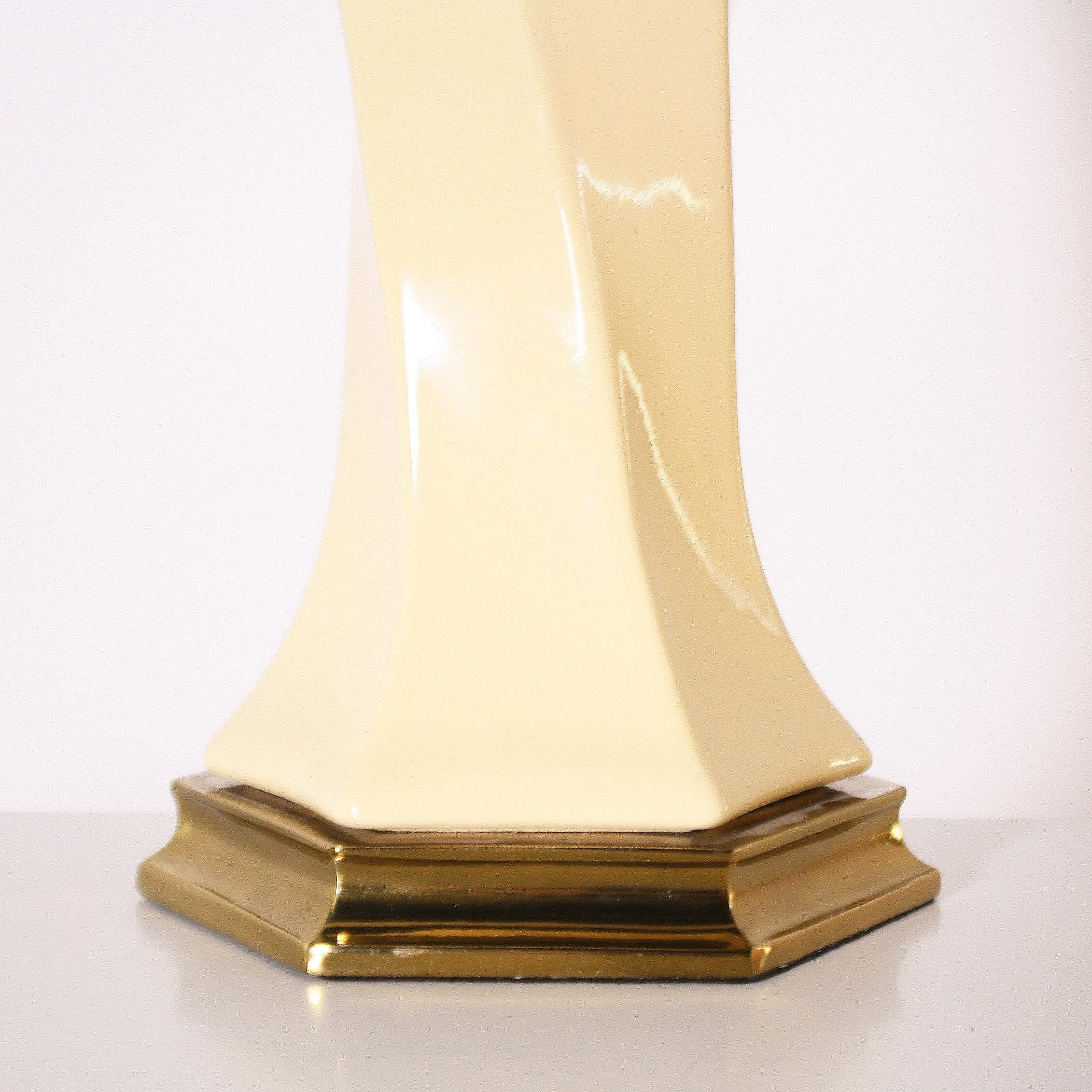 Beige Twisted Ceramic Lamp, circa 1970 In Good Condition In Dallas, TX